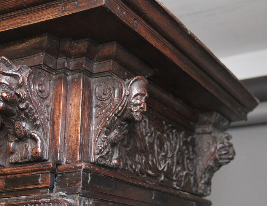 Antique 17th Century Flemish carved oak cupboard