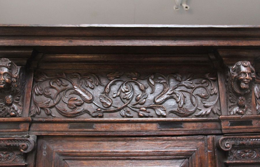 Antique 17th Century Flemish carved oak cupboard