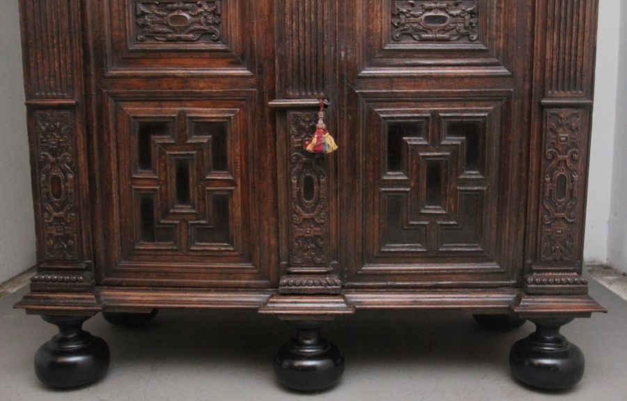 Antique 17th Century Flemish carved oak cupboard