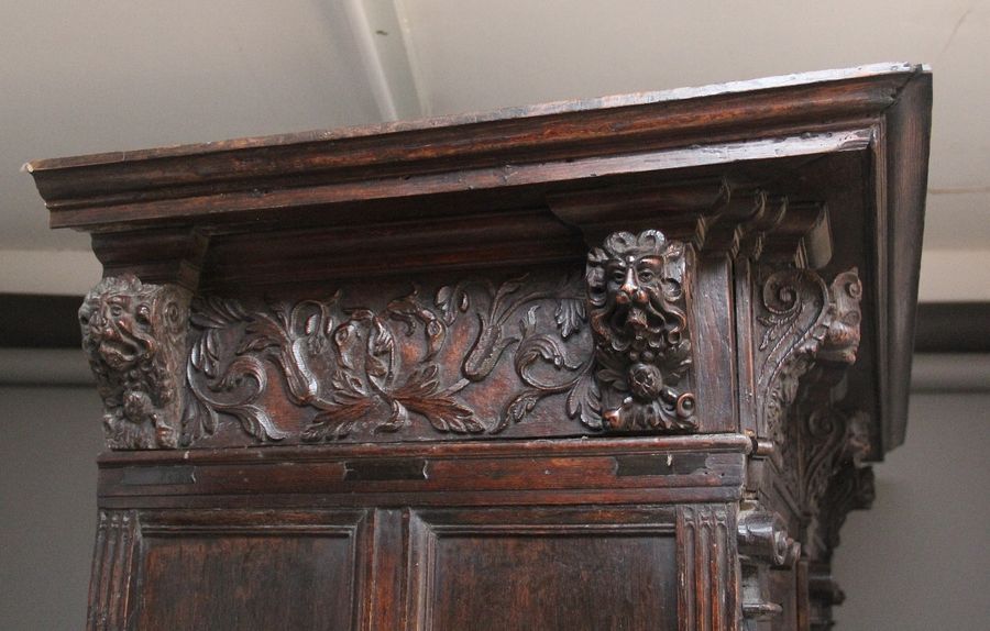 Antique 17th Century Flemish carved oak cupboard