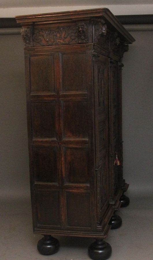 Antique 17th Century Flemish carved oak cupboard