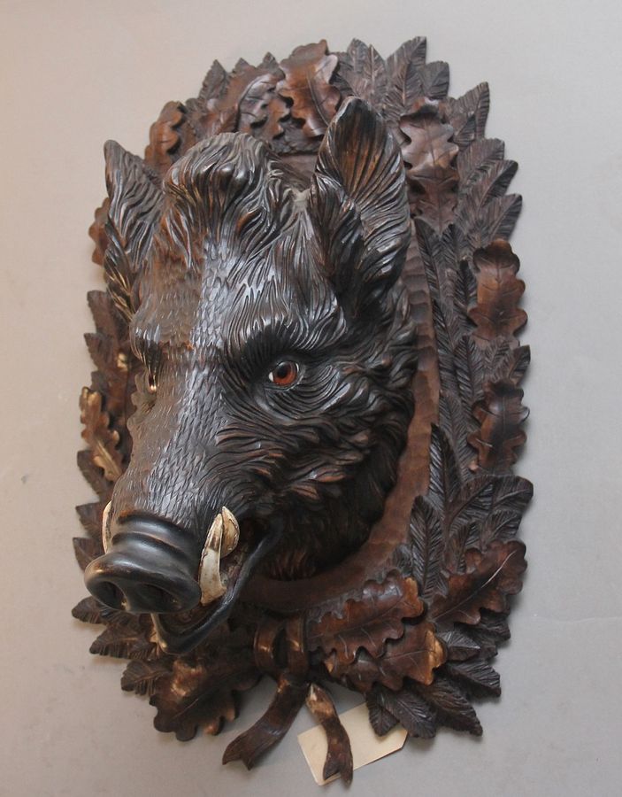 Early 20th Century black forest wild boars head