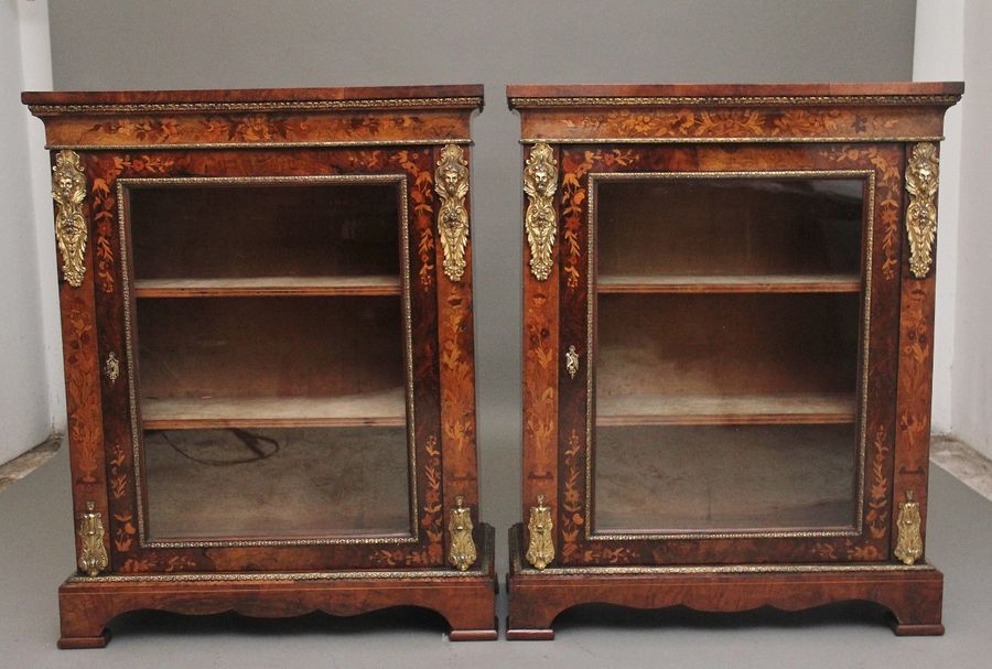 Antique Pair of 19th Century walnut pier cabinets by Edwards & Roberts