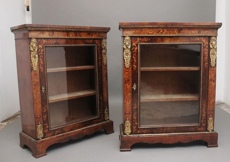 Antique Pair of 19th Century walnut pier cabinets by Edwards & Roberts