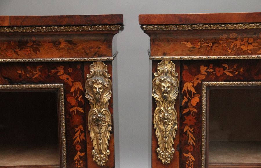 Antique Pair of 19th Century walnut pier cabinets by Edwards & Roberts