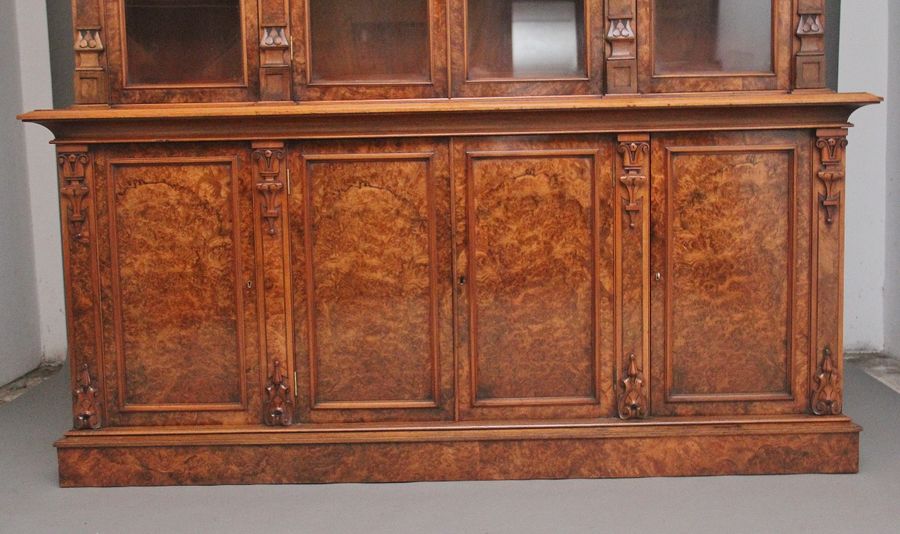 Antique Fabulous quality 19th Century burr walnut bookcase