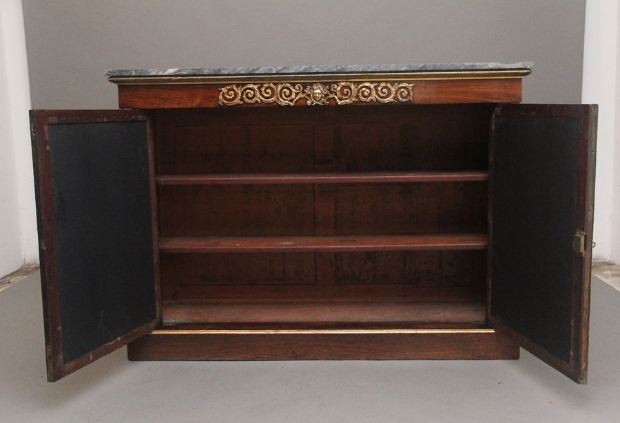 Antique Early 19th Century rosewood, gilt and marble top cabinet