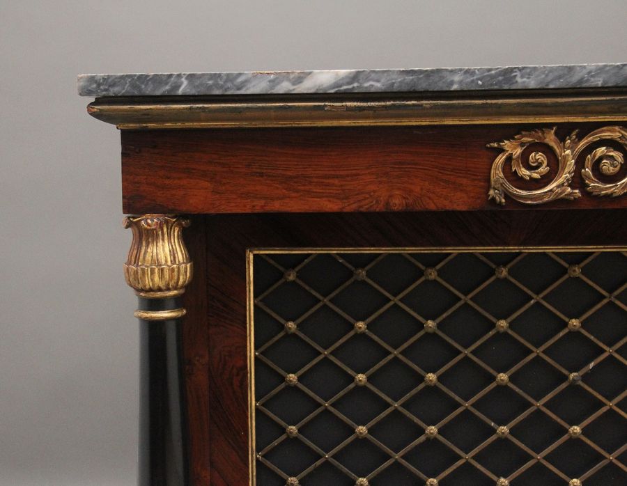 Antique Early 19th Century rosewood, gilt and marble top cabinet