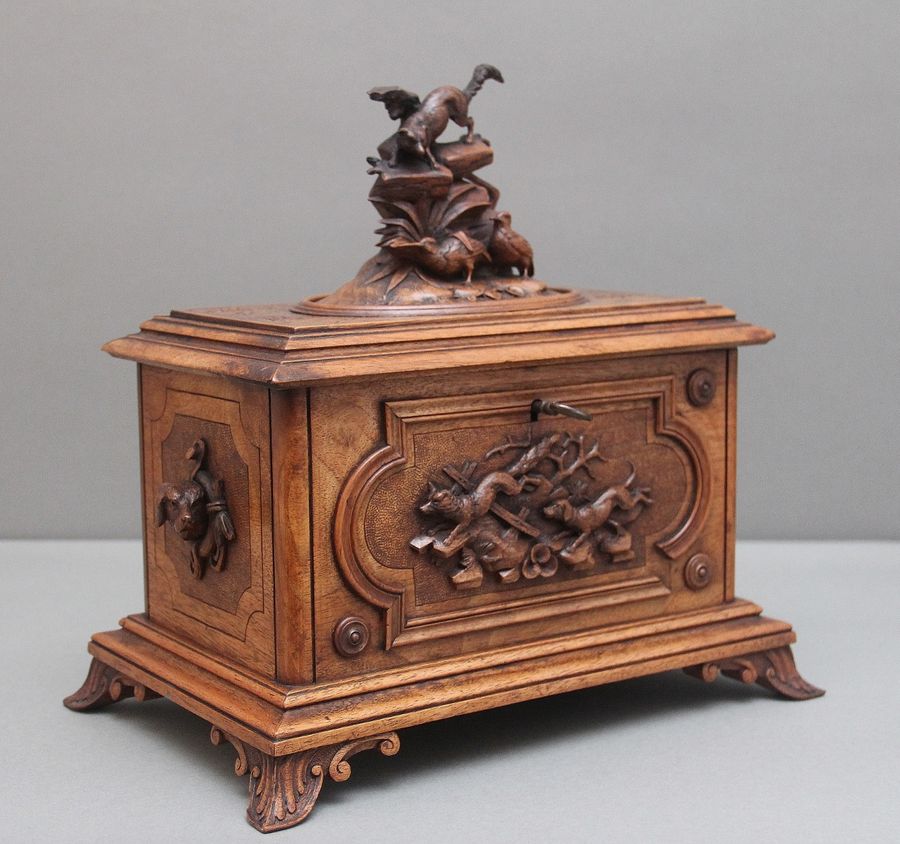 19th Century black forest carved wood casket