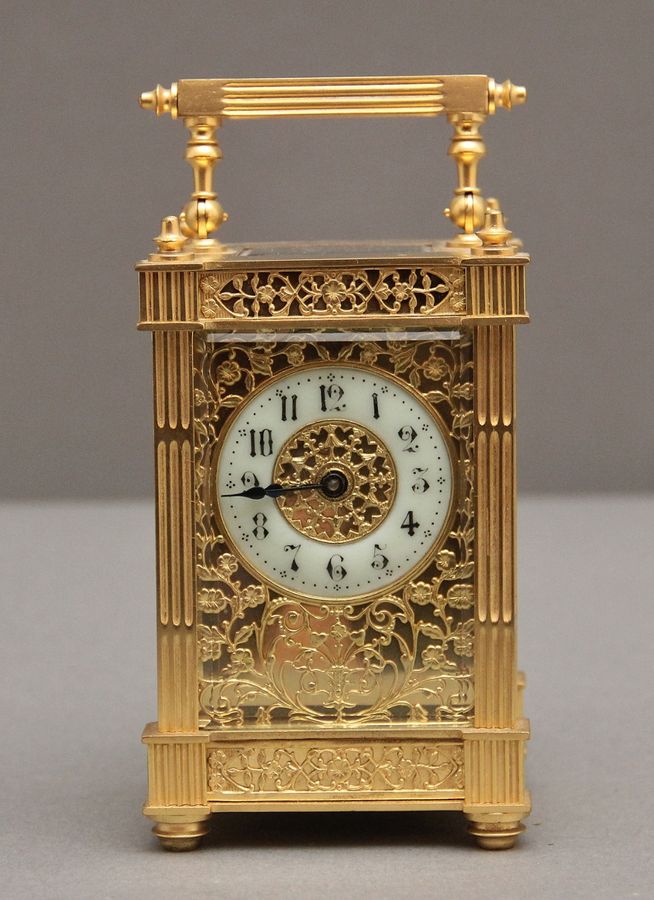 Antique Early 20th Century gilt metal carriage clock