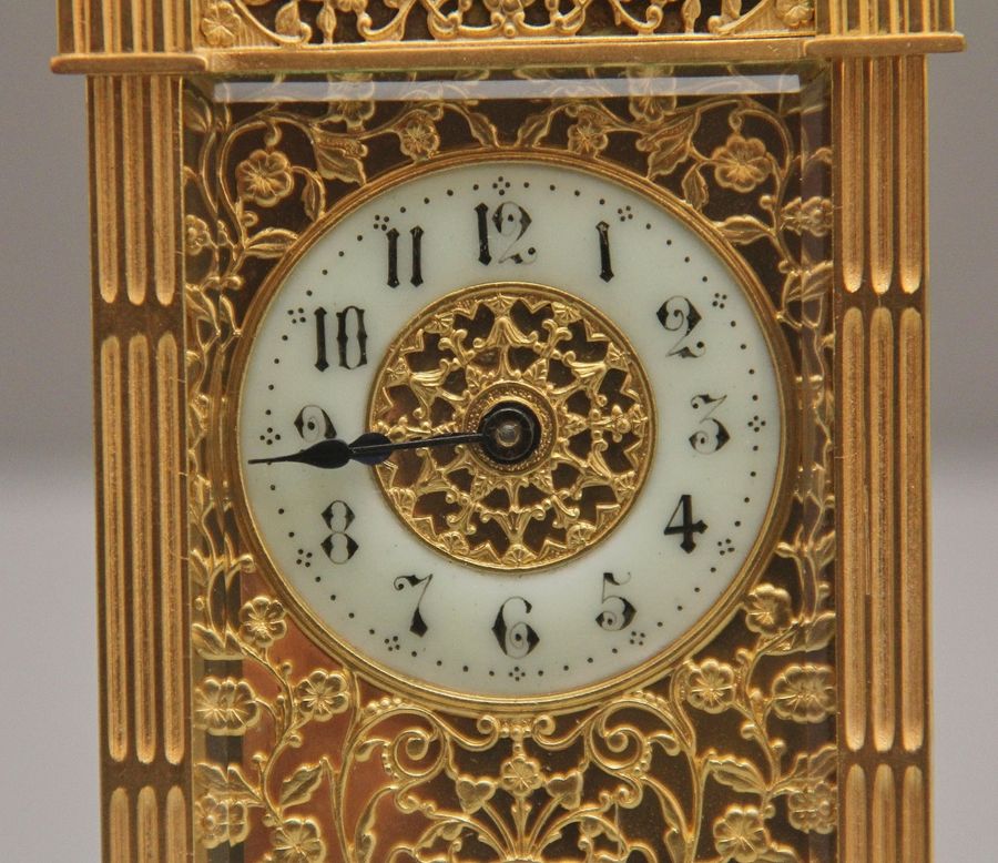 Antique Early 20th Century gilt metal carriage clock