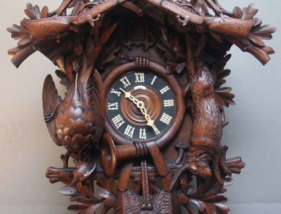 Antique 19th Century black forest walnut cuckoo clock