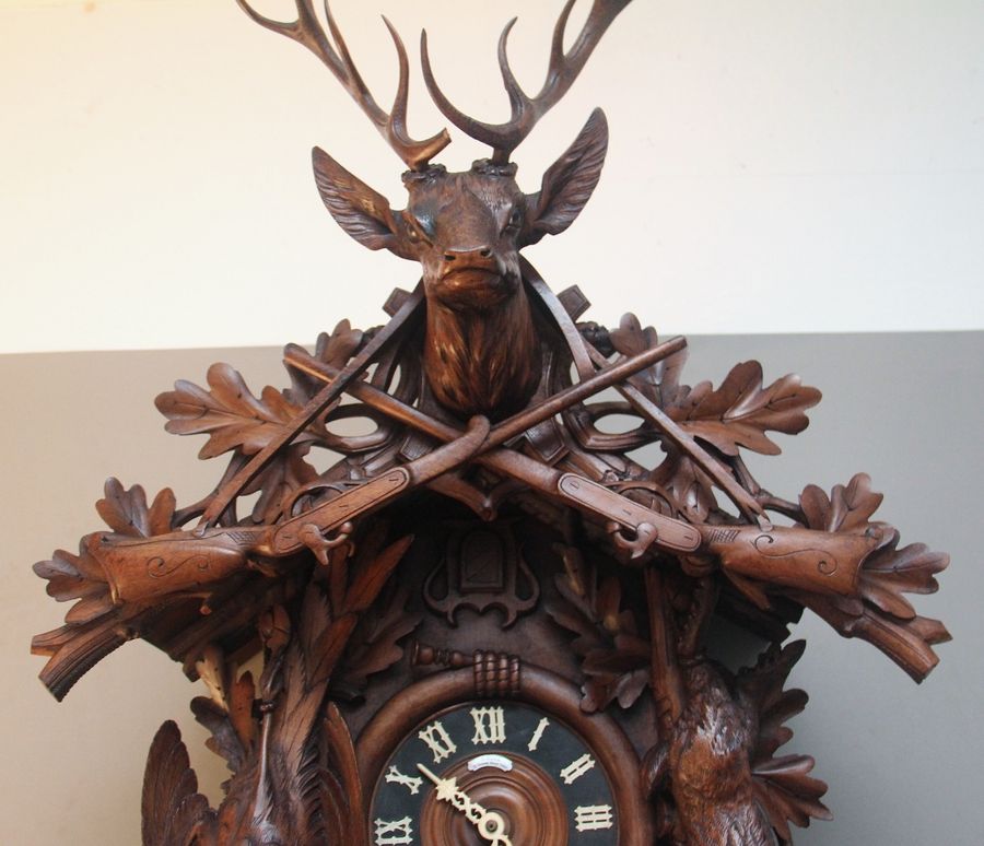 Antique 19th Century black forest walnut cuckoo clock