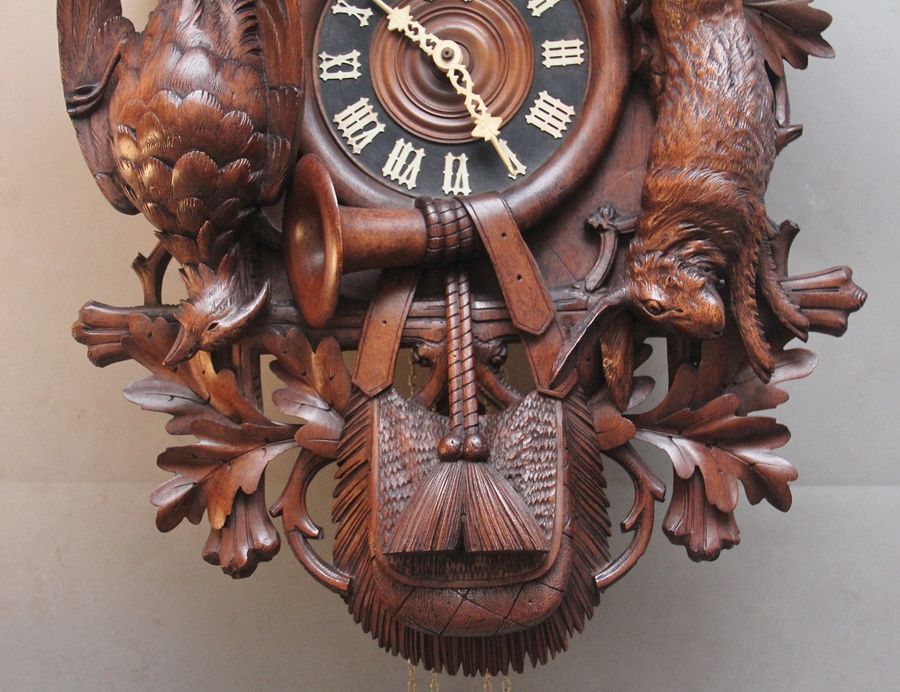 Antique 19th Century black forest walnut cuckoo clock