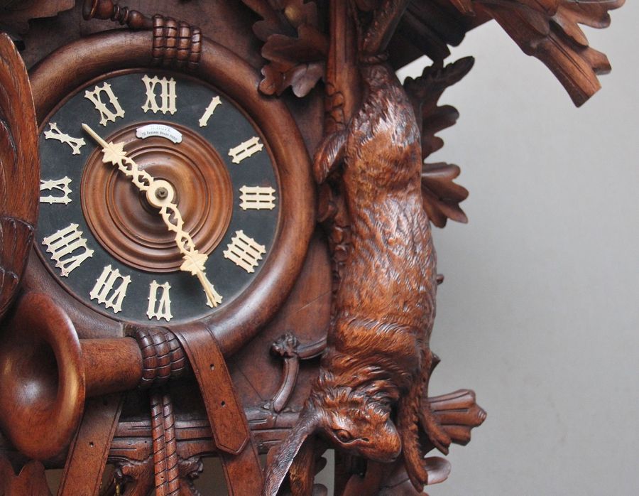 Antique 19th Century black forest walnut cuckoo clock