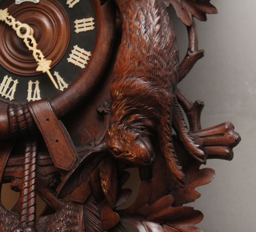 Antique 19th Century black forest walnut cuckoo clock