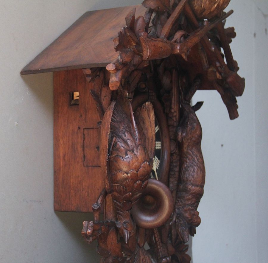 Antique 19th Century black forest walnut cuckoo clock