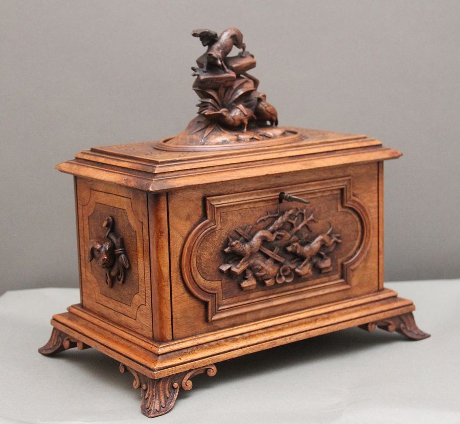 19th Century black forest carved wood casket