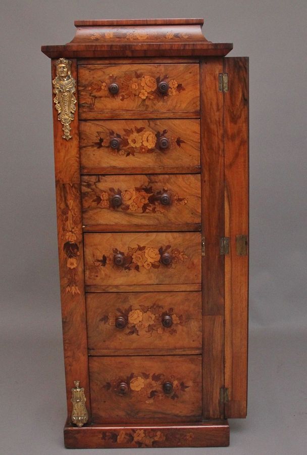 Antique 19th Century walnut & marquetry Wellington chest