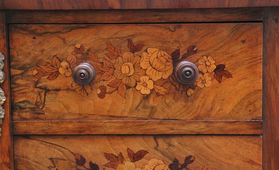 Antique 19th Century walnut & marquetry Wellington chest