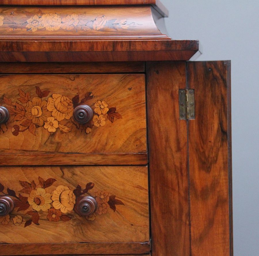 Antique 19th Century walnut & marquetry Wellington chest