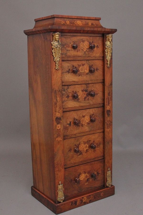 Antique 19th Century walnut & marquetry Wellington chest