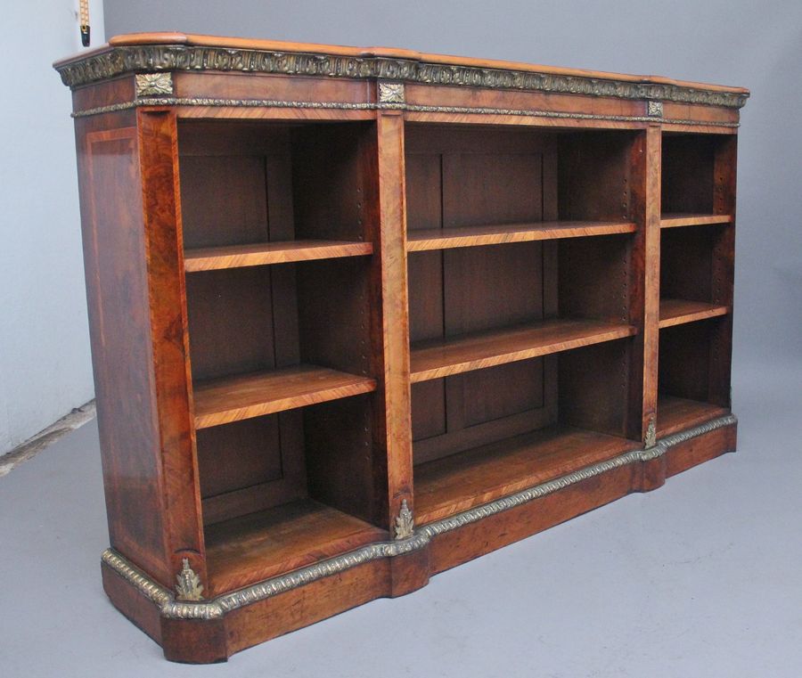 Antique 19th Century walnut and ormolu open bookcase by Johnstone and Jeanes