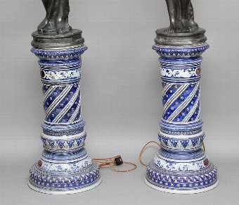 Antique Pair bronze figural lamps on china bases