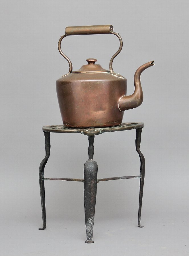 Antique 19th Century copper kettle on stand