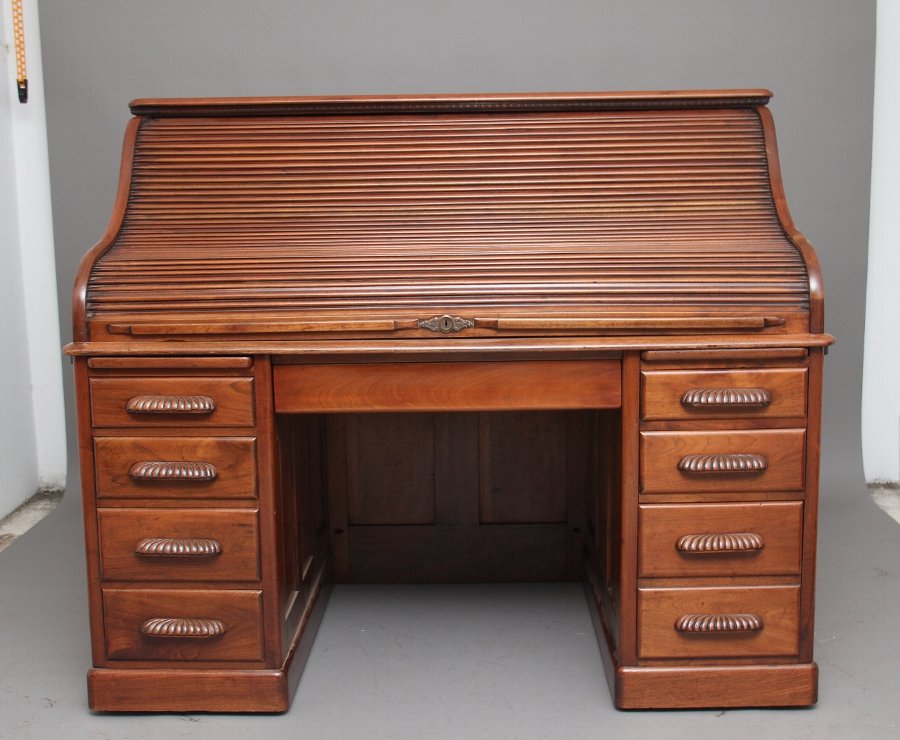 Antique Early 20th Century Walnut Roll Top Desk Antiques Co Uk