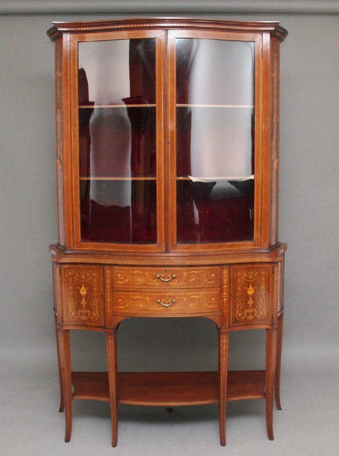 Antique 19th Century Inlaid Mahogany Display Cabinet Antiques Co