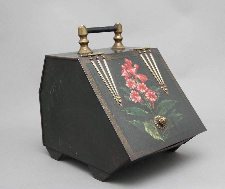 Antique 19th Century metal and painted coal box