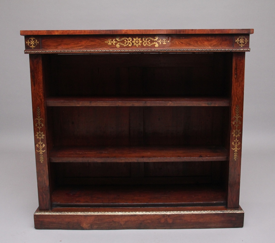 Antique Early 19th Century rosewood and brass inlaid open bookcase
