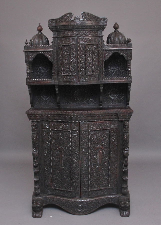 Antique 19th Century carved Anglo - Indian cabinet