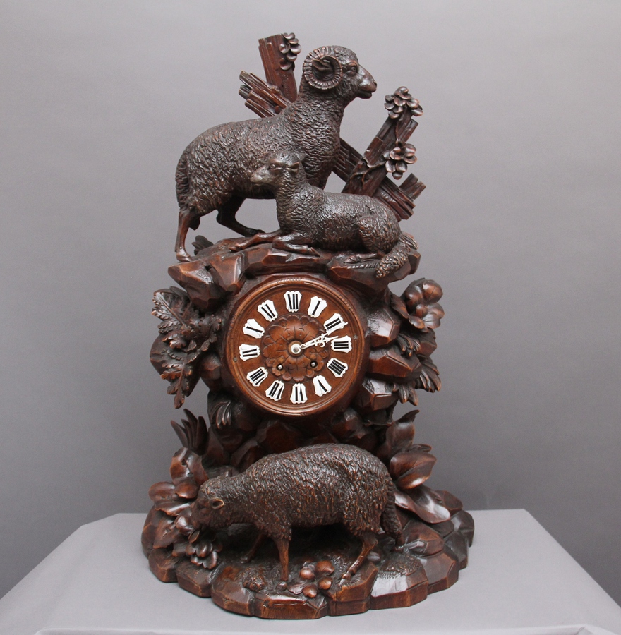 Antique large 19th Century black forest mantle clock