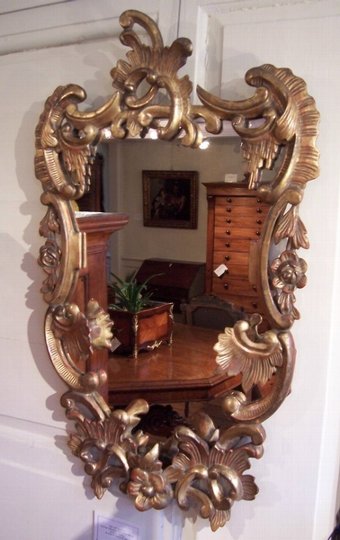 SOLD Carved Giltwood Cartouche Mirror 19th C