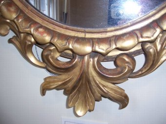 Antique Carved Giltwood Oval Mirror 19th Century