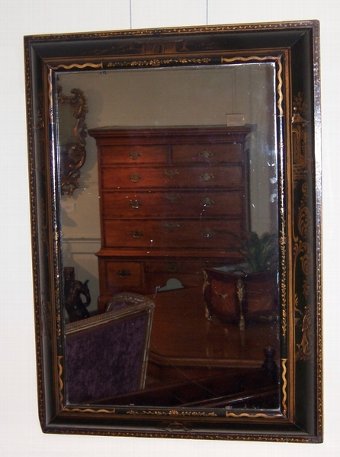 Antique Japanned Cushion Mirror