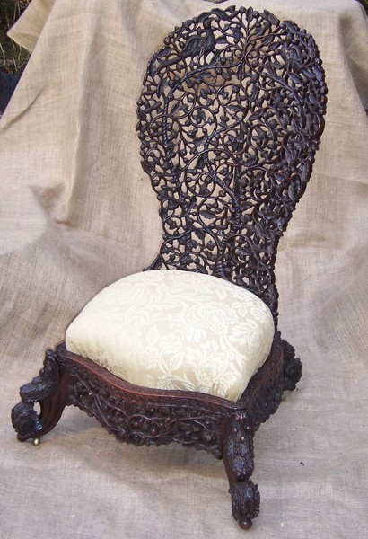 Antique 19th C Anglo Indian Carved Chair