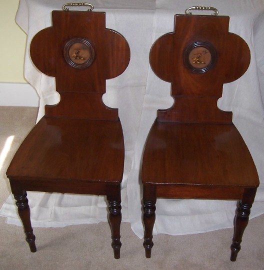 SOLD.  Pair Early 19th C Hall Chairs stamped Gillows