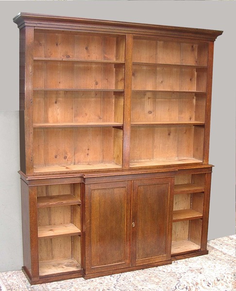 Victorian Oak Breakfront Bookcase