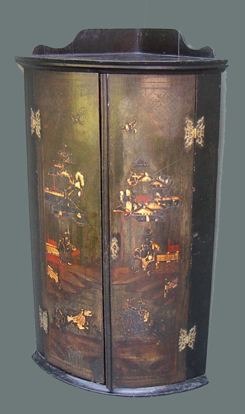 George II lacquered Bowfront Corner Cupboard c1730