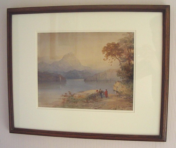 T.M.Richardson (1813-1890) Alpine Lakeland Scene with figures c1850 