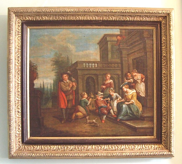 18thC Flemish School Family Portrait Genre Oil c 1710