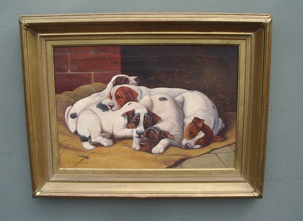 Valentine Thomas Garland (fl 1868-1914) 'Puppies Resting'