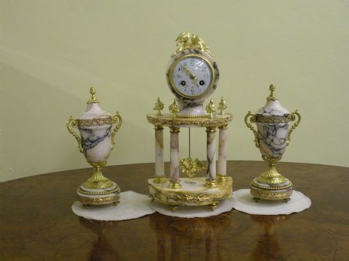 Antique French Marble Clock Garniture 