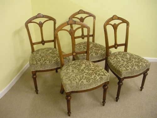 Set of 4 Victorian Walnut Dining Chairs 