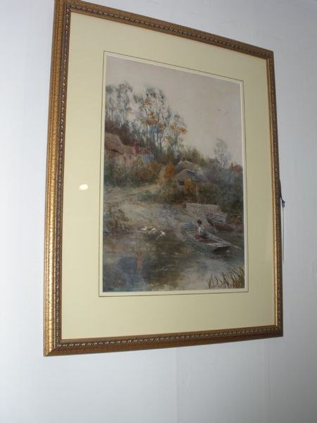 Antique Watercolour dated 1888 of River Scene with a fisherman in a punt by Stuart Lloyd