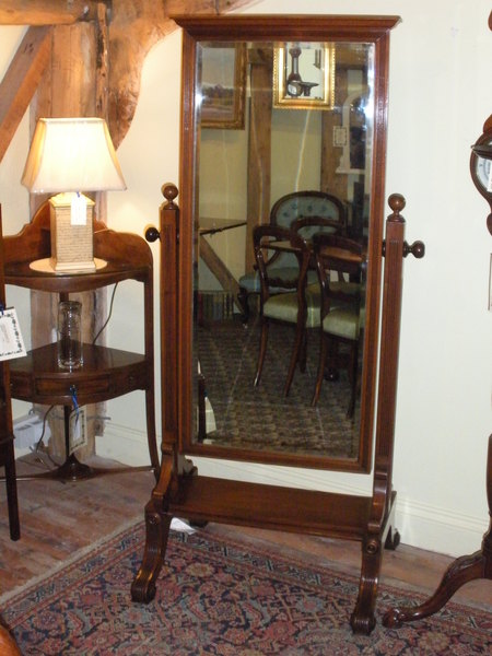 Antique Victorian Mahogany Regency Style Cheval Mirror 