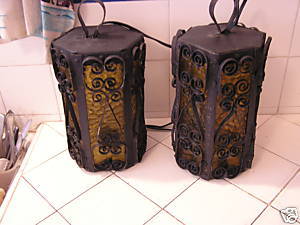 Vintage Iron Gothic Lanterns Pair 